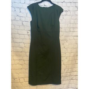 Ann Taylor Dark Green Long Sheath Dress Size 0T Square Neck